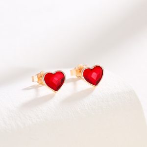 corazon rojo arete dorado s925 ecuador